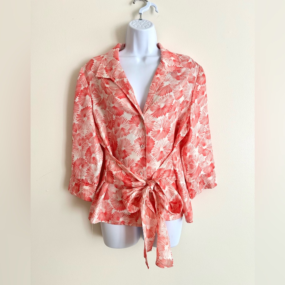 ODILLE Floral Tie-Waist Blouse / Size L